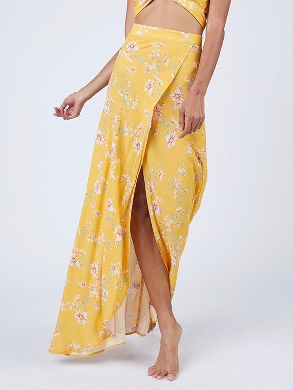YELLOW FLORAL WRAP IT UP SKIRT