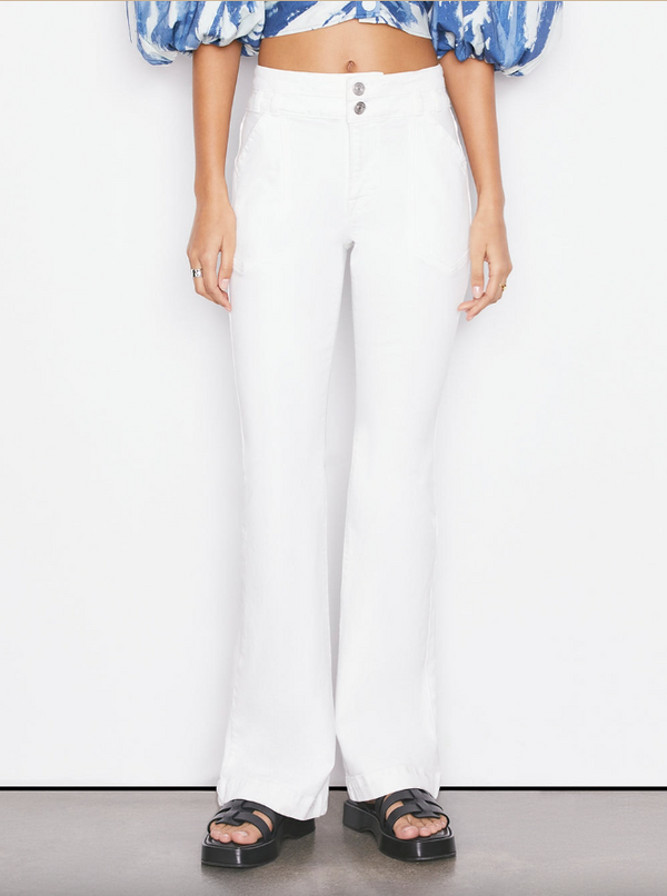 WHITE DOUBLE BUTTON POCKET FLARE JEANS