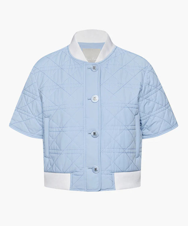 QUILTED PADDING HALF-SLEEVE OUTER JACKET-BLUE