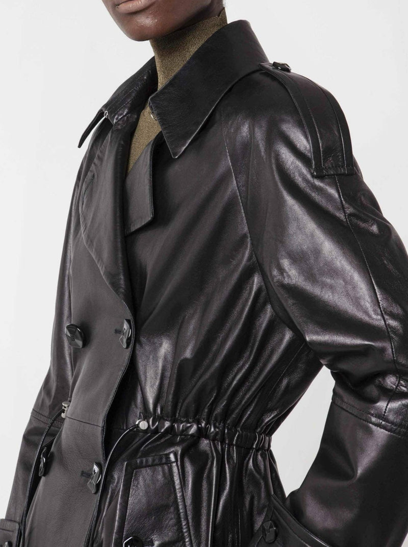 BLACK DOUBLE-BREASTED SOFT LEATHER JACKET