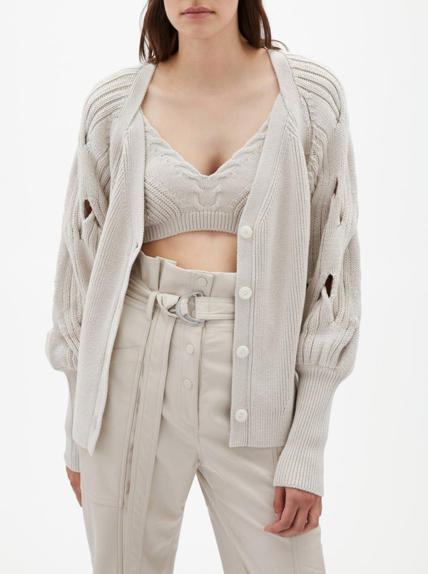 STONE KINLEY OPEN CABLE PUFF SLEEVE CARDIGAN