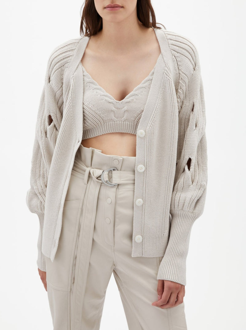 STONE KINLEY OPEN CABLE PUFF SLEEVE CARDIGAN