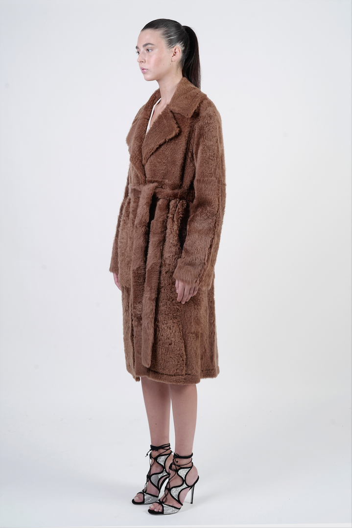 BELTED SHEARLING COAT