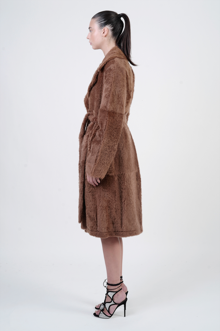 BELTED SHEARLING COAT
