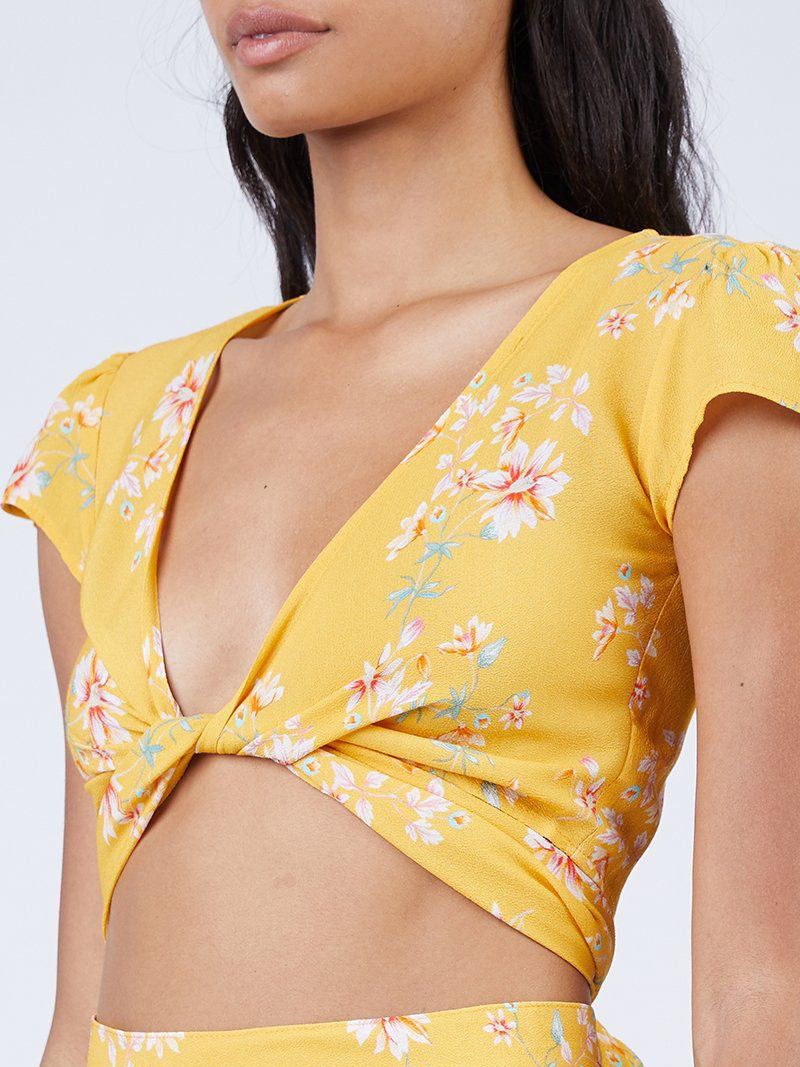YELLOW FLORAL THAT'S A WRAP CROP TOP