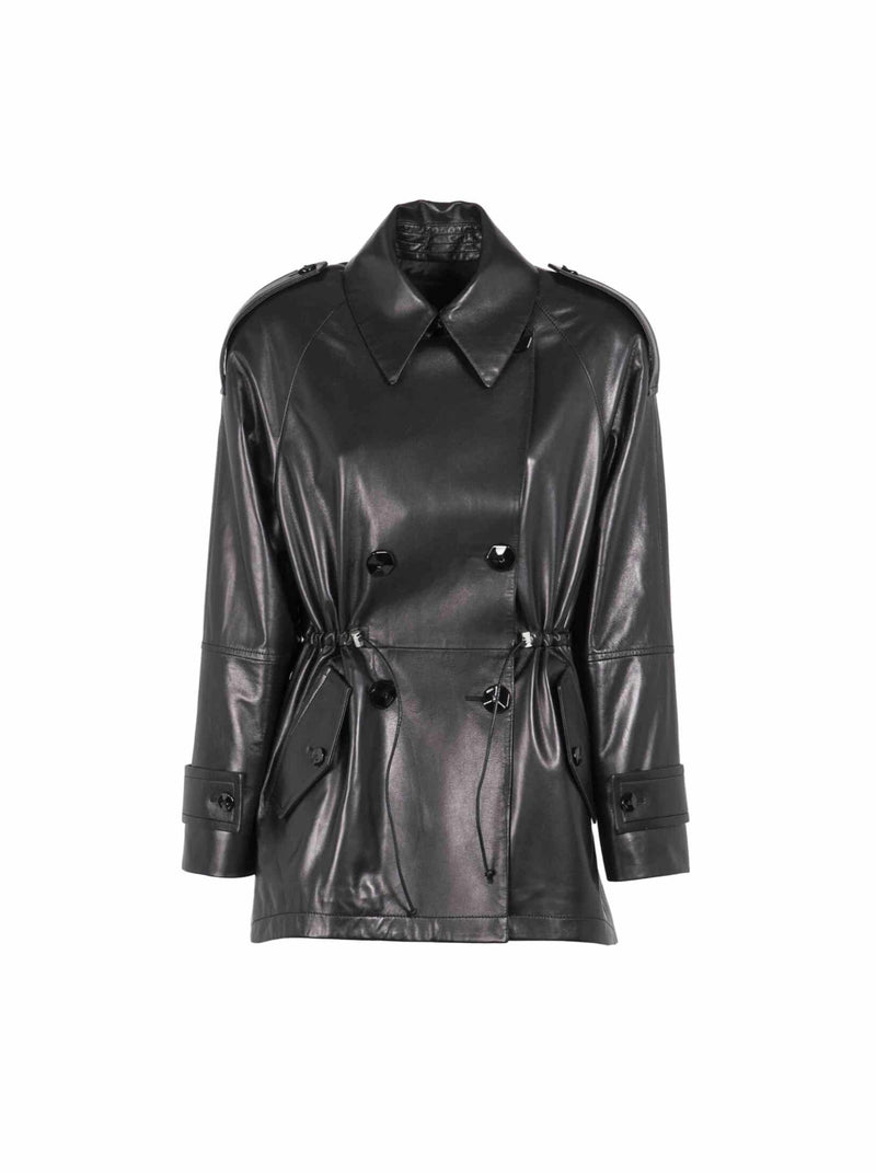 BLACK DOUBLE-BREASTED SOFT LEATHER JACKET