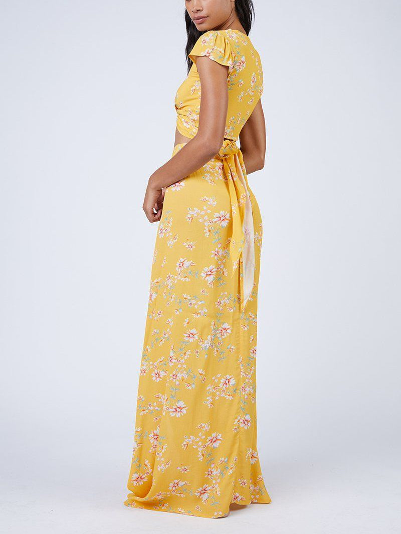 YELLOW FLORAL THAT'S A WRAP CROP TOP