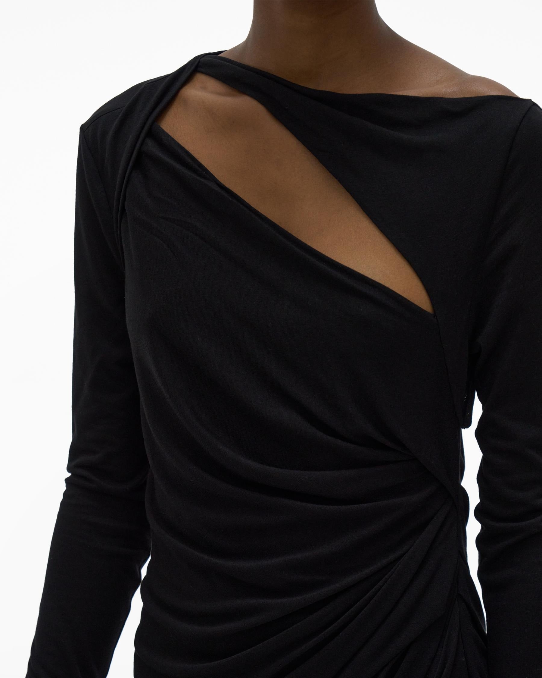BASALT BLACK SCALA RUCHED LONGSLEEVE DRESS