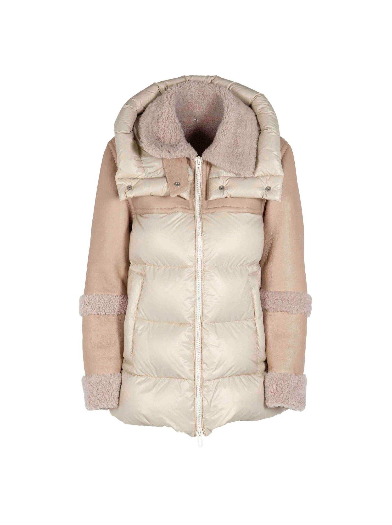 BEIGE/PINK SHEARLING AND NYLON PADDED JACKET