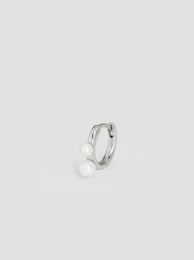 SILVER CIRCLE EARING WITH PEARL -SINGLE