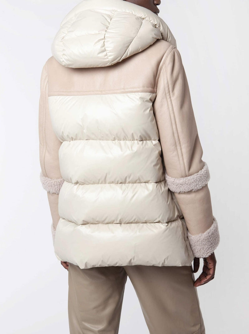 BEIGE/PINK SHEARLING AND NYLON PADDED JACKET