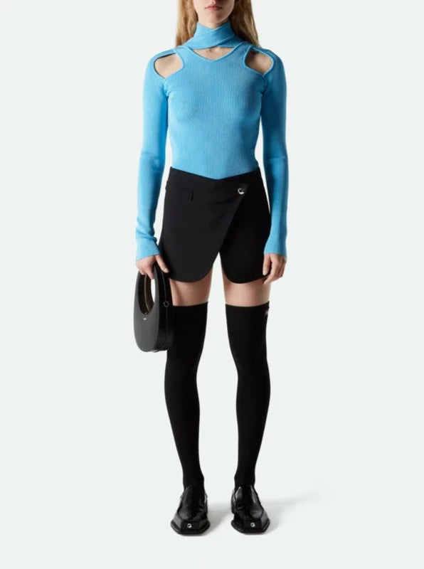 TURQUOISE CUT-OUT KNIT JUMPER
