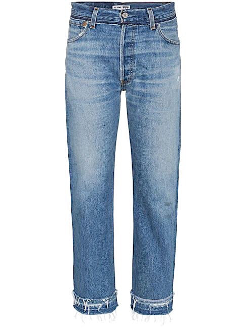 INDIGO HIGH RISE ANKLE CROP REATTACHED HEM JEANS