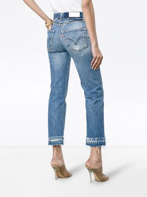 INDIGO HIGH RISE ANKLE CROP REATTACHED HEM JEANS