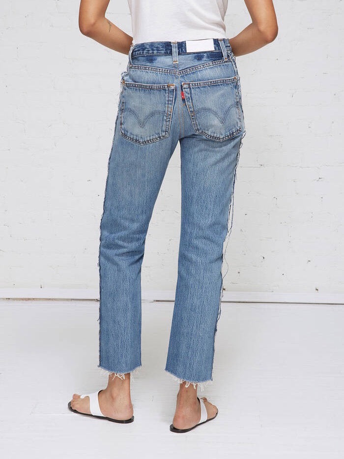 INDIGO HIGH RISE RELAXED CROP EXPOSED ZIP JEANS