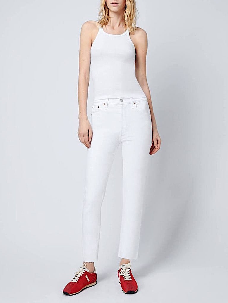 WHITE HIGH RISE ANKLE CROP STRETCH JEANS