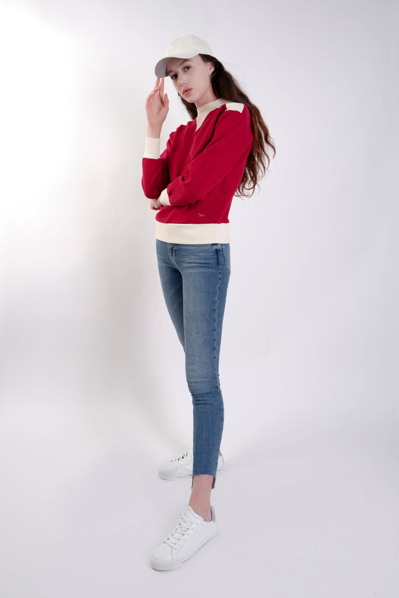 RED CONSTRASTED SWEATSHIRT