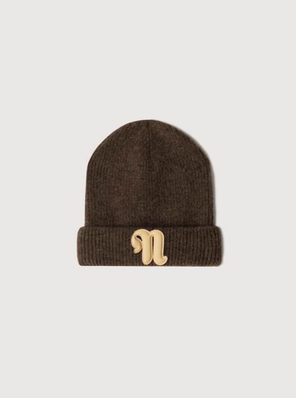 HIGGINS BROWN RIBBED-KNIT BEANIE