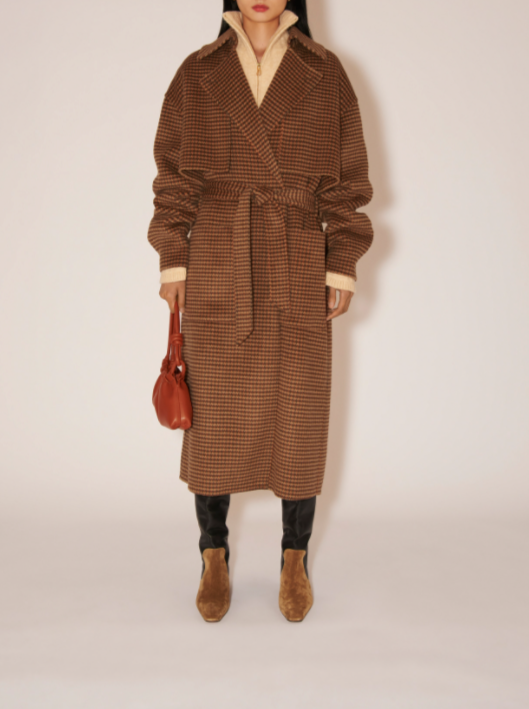 ARA RUSTED GREY CHECKED WOOL AND SILK-BLEND TRENCH COAT