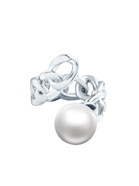 SILVER PEARL AND CHAIN RING