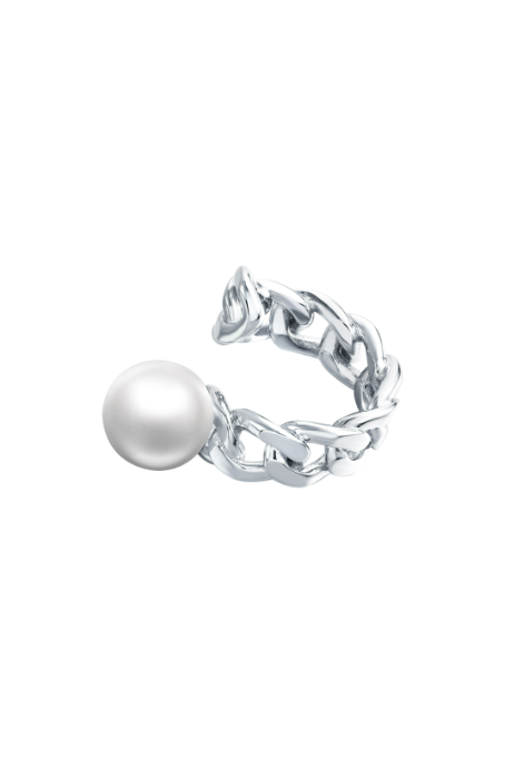 SILVER PEARL AND CHAIN RING