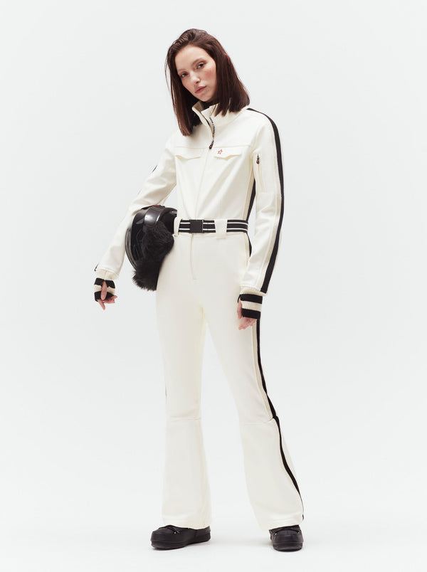 WHITE FAUX LEATHER CRYSTAL SOFT SHELL SKI SUIT