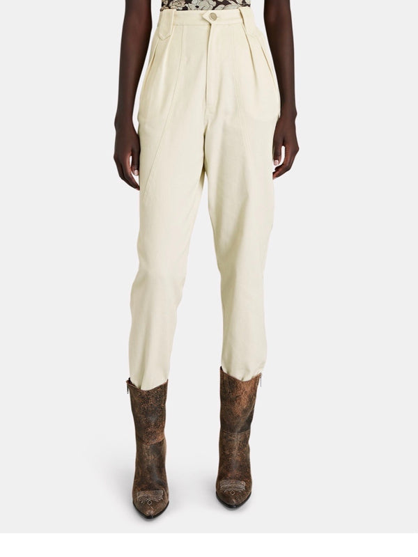 CREAM TAPERED HIGH-RISE JEANS